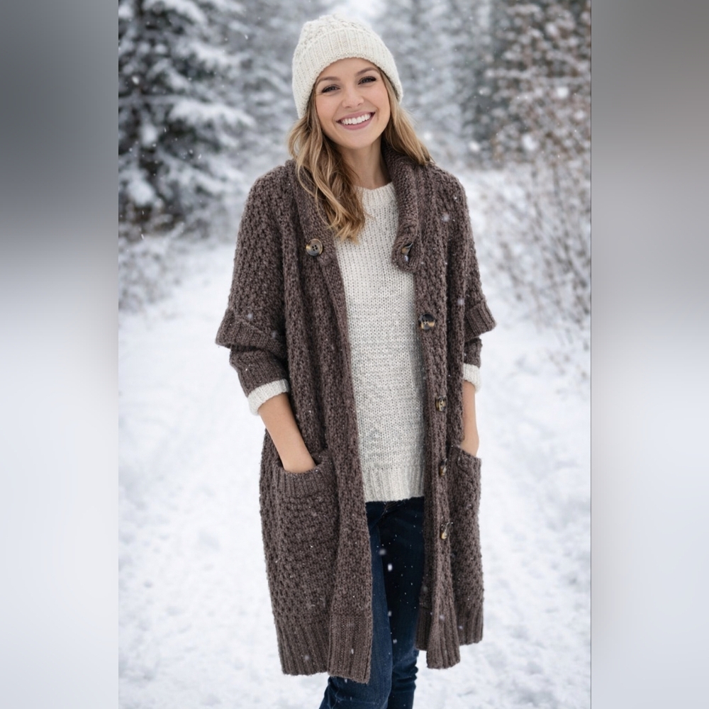 LOFT Wool Alpaca Blend Knit Cardigan Sweater Womens Size MP